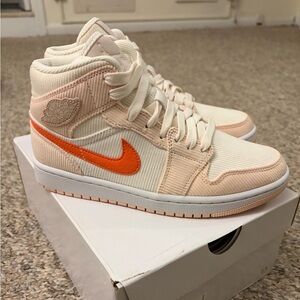 Nike Air Jordan 1 Women's Sneakers in Cream, Pink and Orange